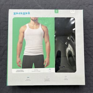 NEW 3 PACK PAPI COTTON STRETCH WHITE TANK TOPS SOFT TOUCH TAG FREE SZ S(34-36)